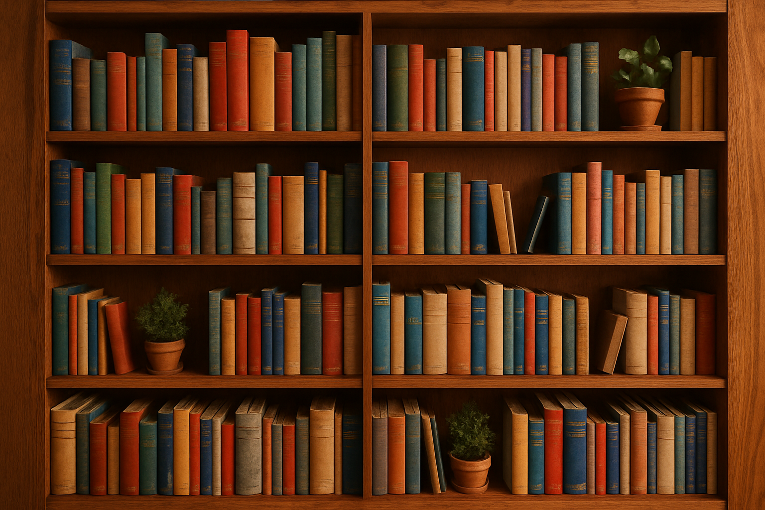 uma estante com livros